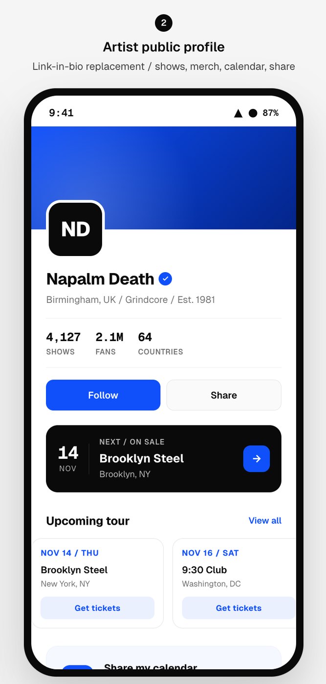 TourFlip artist public profile